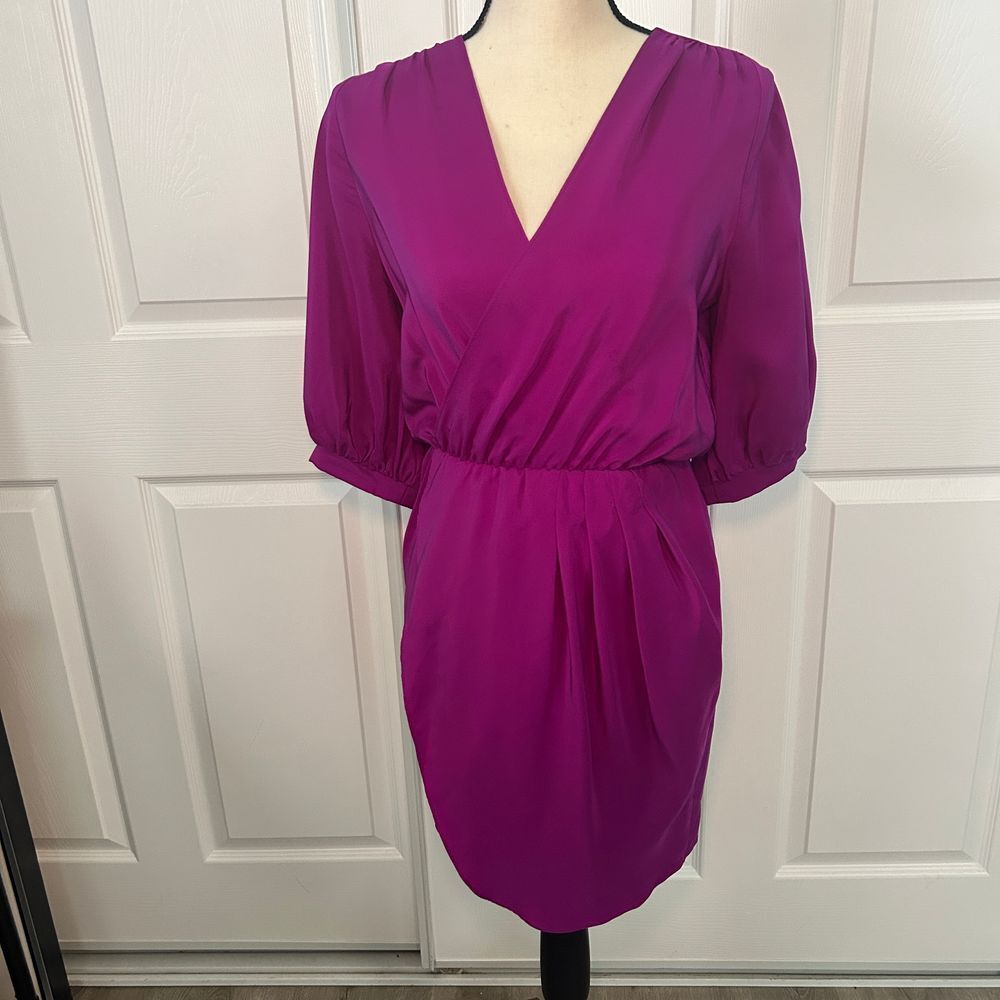 Amanda Uprichard Silk Purple Wrap Dress Small V Neck Elegant Cocktail Wear Party